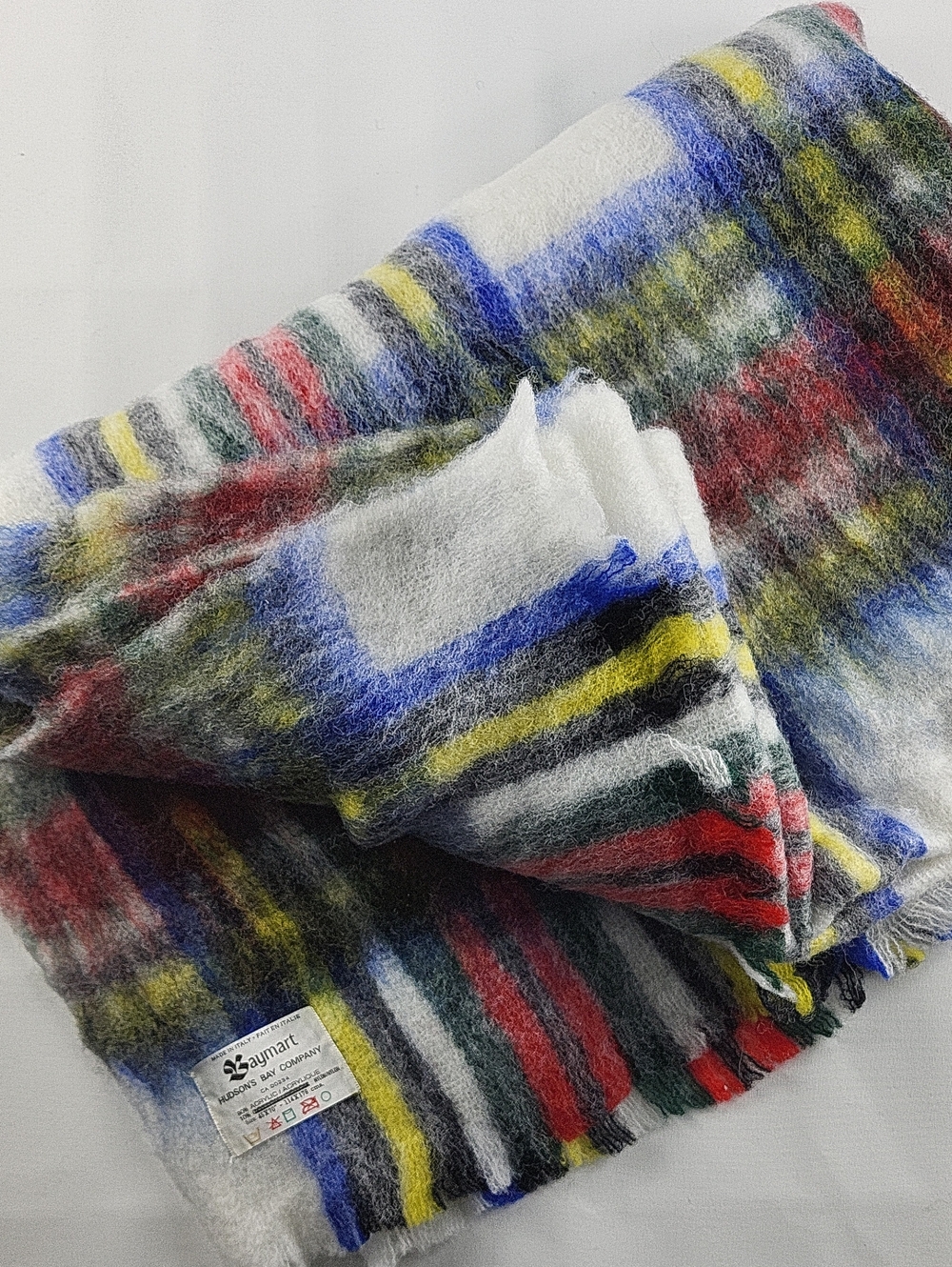 Vintage Hudson's Bay Company Baymart Plaid Throw Blanket Fringed Italy